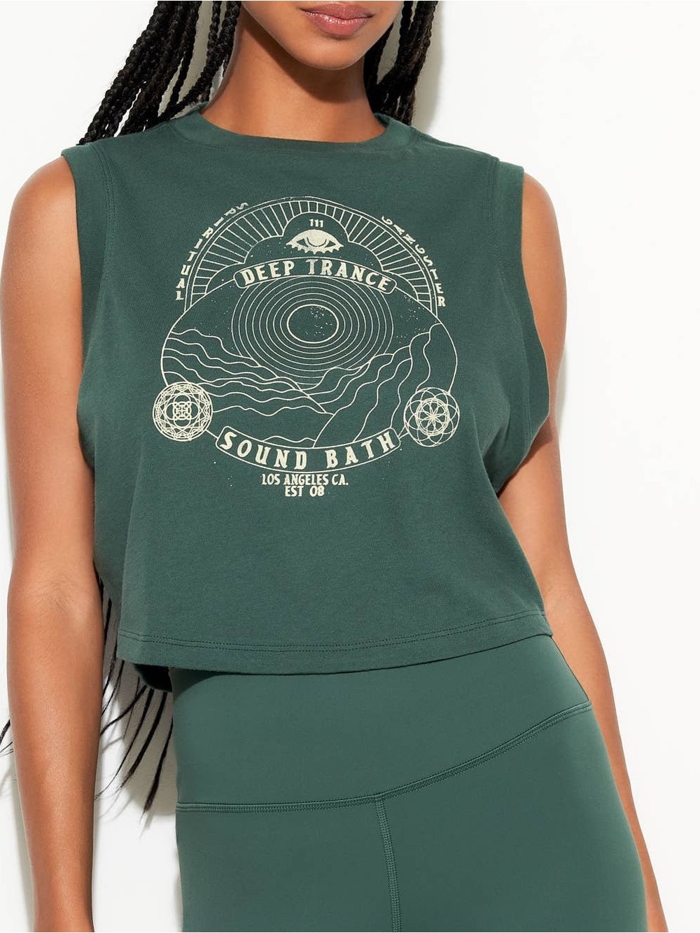 NWT Spiritual Gangster Forest Green Graphic Crop Tank size small